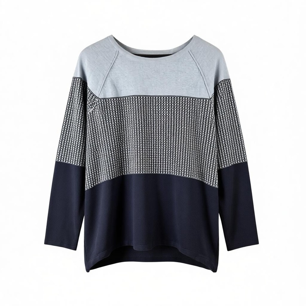 Karen Scott Women's Sweater Size S Light‎ Blue Navy Geometric Print Long Sleeve